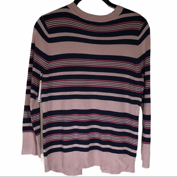 Halogen Small Stripe Cardigan Sweater Lightweight Pink Dusty Rose Button Front - Picture 6 of 7